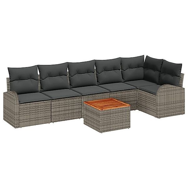 vidaXL Loungesofa 7-teiliges Garten Sofa Set mit Kissen Grau Poly Rattan, 7 günstig online kaufen