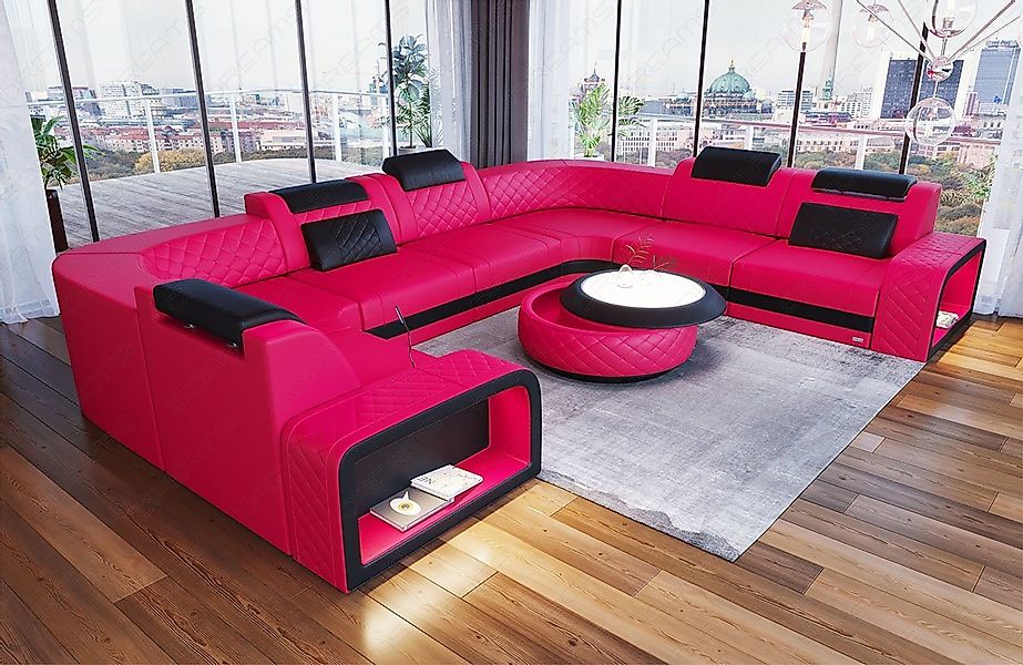 Sofa Dreams Wohnlandschaft Foggia U Form Leder, LED-Beleuchtung, Couch, 6-S günstig online kaufen