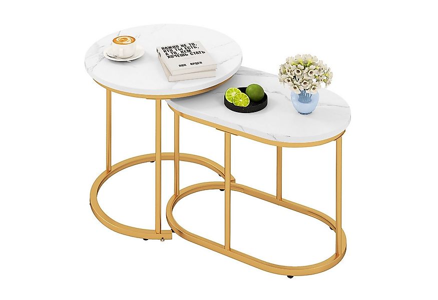 COSTWAY Couchtisch (2er Set), rund, Marmor, Beistelltisch Holz, Satztisch w günstig online kaufen