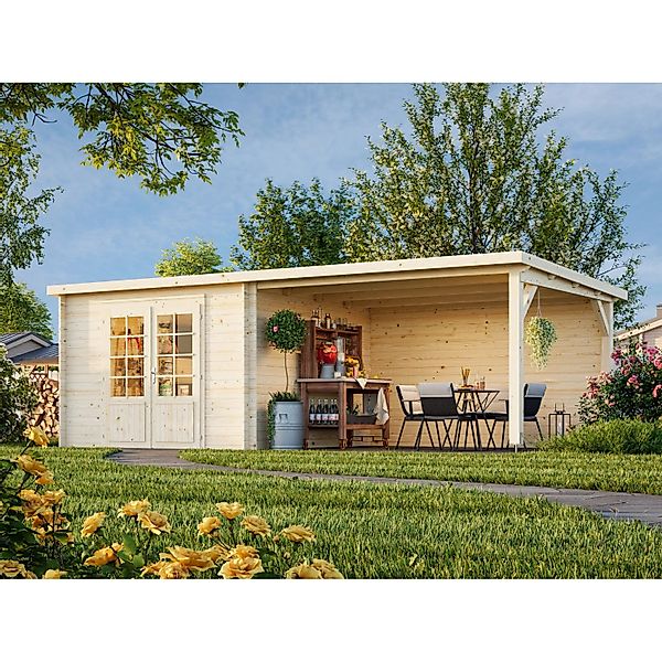 Palmako Gartenhaus Ella 650 x 300 cm Lackiert Grau-Weiß FSC® günstig online kaufen