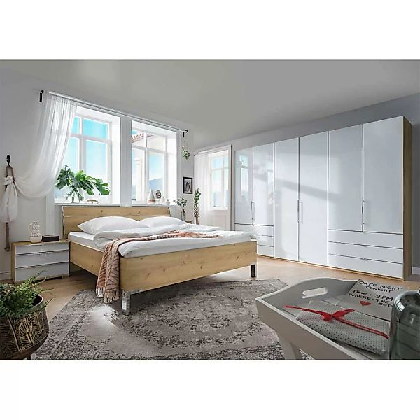 Luxus Schlafzimmer Set Weiß und Eiche Bianco (vierteilig) günstig online kaufen