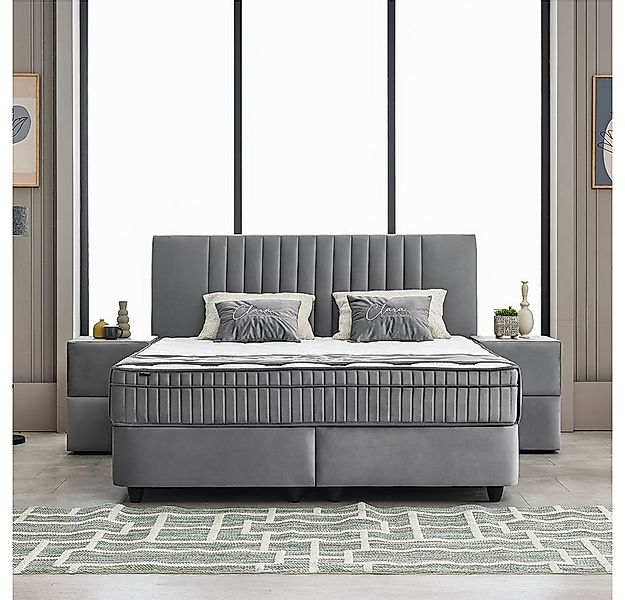 abc bedding Boxspringbett Komfortbett CLARA in Grau Samt-Stoff (Bett mit To günstig online kaufen