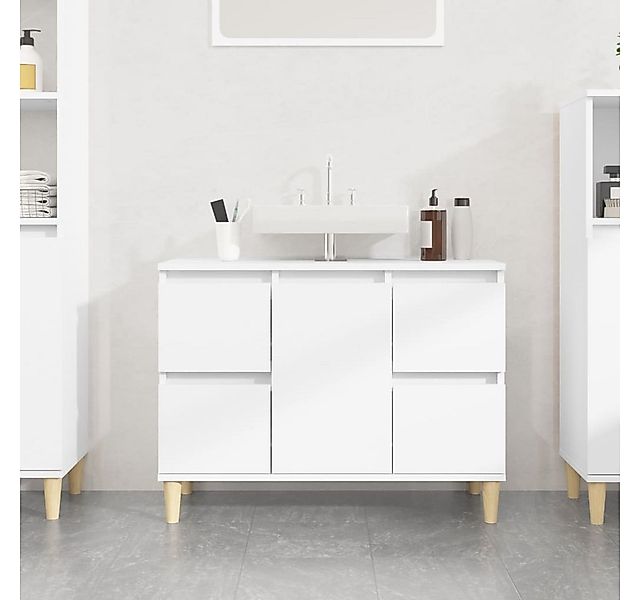 furnicato Waschbeckenunterschrank 80x33x60 cm Weiß mit Massivholz Beinen (1 günstig online kaufen