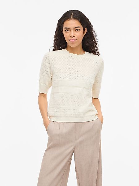 Vila Kurzarmpullover "VIMILOS S/S O-NECK POINTELLE TOP - NOOS" günstig online kaufen