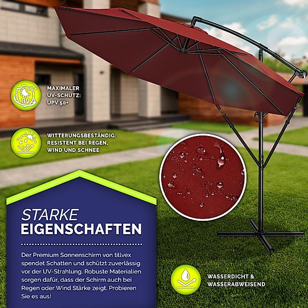 tillvex Sonnenschirm 300 cm Kurbel Ampelschirm günstig online kaufen
