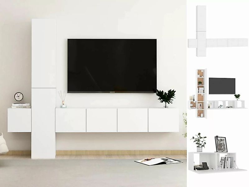 vidaXL TV-Schrank 5-tlg TV-Schrank-Set Weiß Spanplatte günstig online kaufen