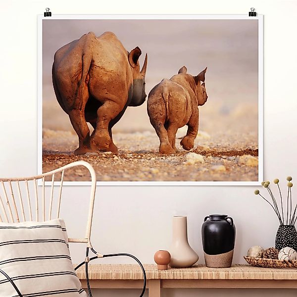 Poster - Querformat Wandering Rhinos günstig online kaufen