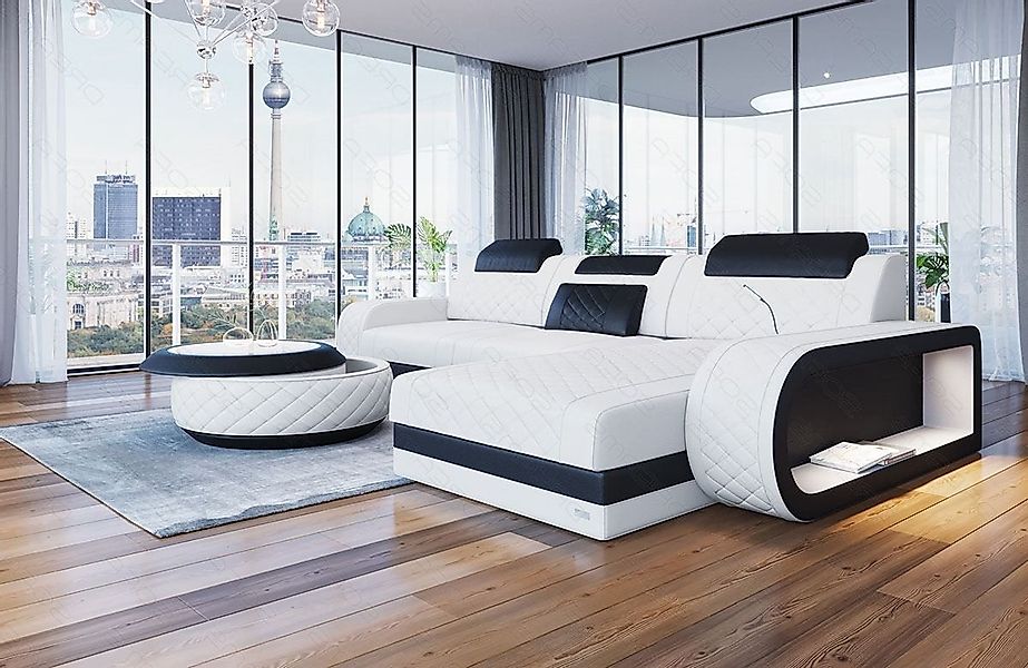 Sofa Dreams Ecksofa Ledersofa Berlin L Form Mini Couch mit LED, Designersof günstig online kaufen
