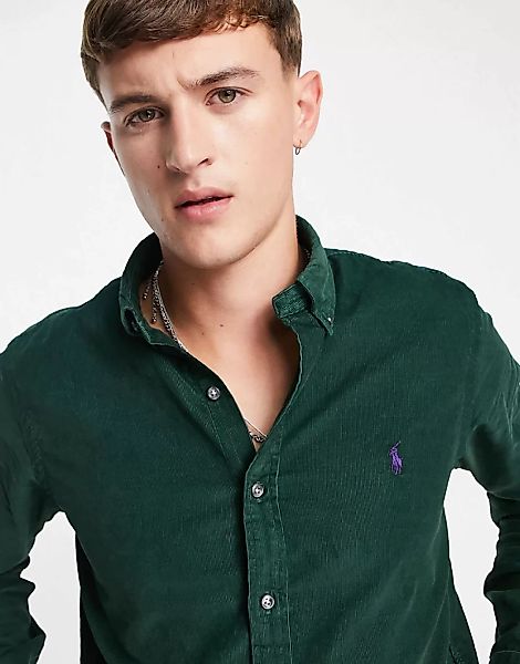 Polo Ralph Lauren – Schmal geschnittenes Hemd aus Feincord in Grün mit Butt günstig online kaufen