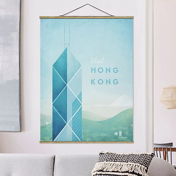 Stoffbild Architektur mit Posterleisten - Hochformat Reiseposter - Hong Kon günstig online kaufen