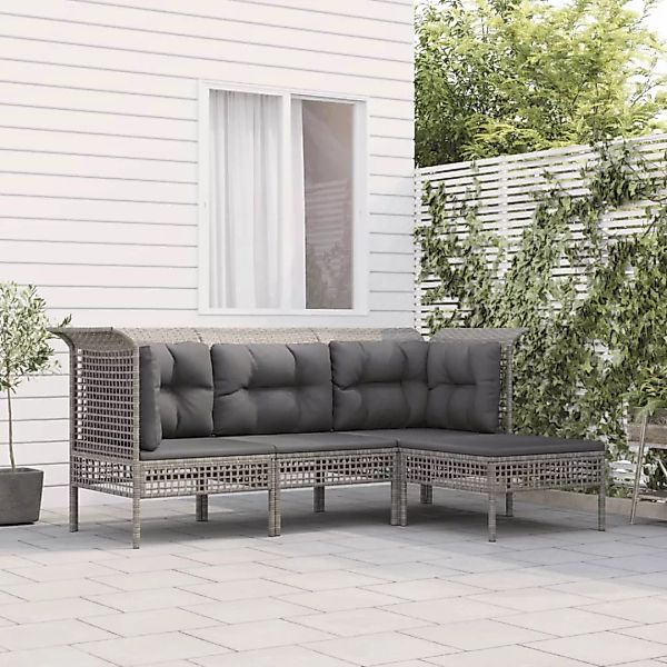 Vidaxl 4-tlg. Garten-lounge-set Mit Kissen Grau Poly Rattan günstig online kaufen