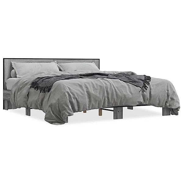 vidaXL Bettgestell Grau Sonoma 200x200 cm Holzwerkstoff und Metall 3280085 günstig online kaufen