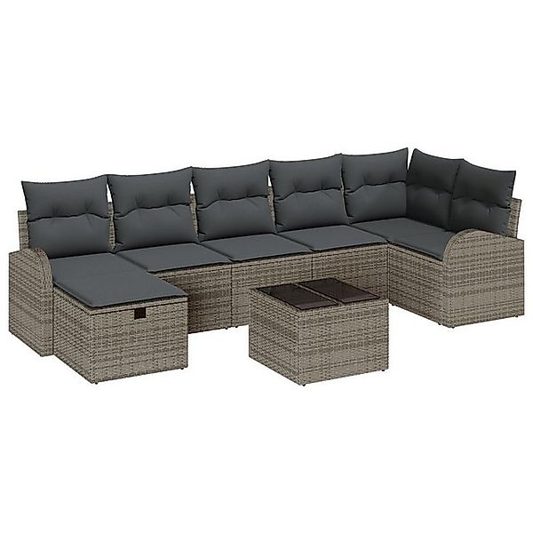 vidaXL Loungesofa 8-teiliges Garten-Sofa-Set mit Polstern Grau Poly Rattan, günstig online kaufen