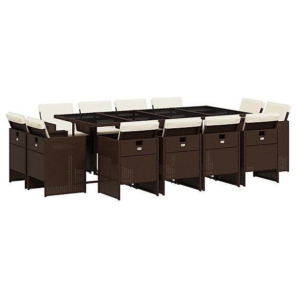 vidaXL 13-Tlg Garten-Essgruppe mit Kissen Braun Poly Rattan 3210681 günstig online kaufen