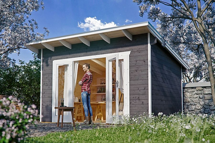 Skan Holz Holz-Gartenhaus Ostende 1 Schiefergrau 350 cm x 250 cm günstig online kaufen