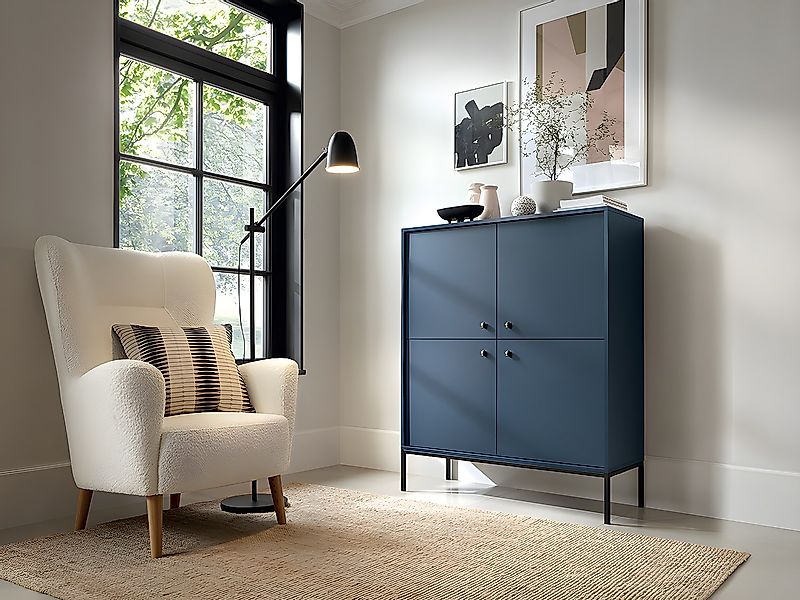 Highboard mit 4 Türen - Blau - BOGDAN günstig online kaufen