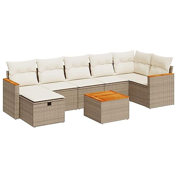 vidaXL 8-Tlg Garten-Sofagarnitur mit Kissen Beige Poly Rattan 3325936 günstig online kaufen