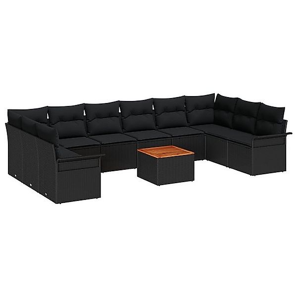 vidaXL Loungesofa 11-tlg. Garten-Sofagarnitur mit Kissen Schwarz Poly Ratta günstig online kaufen