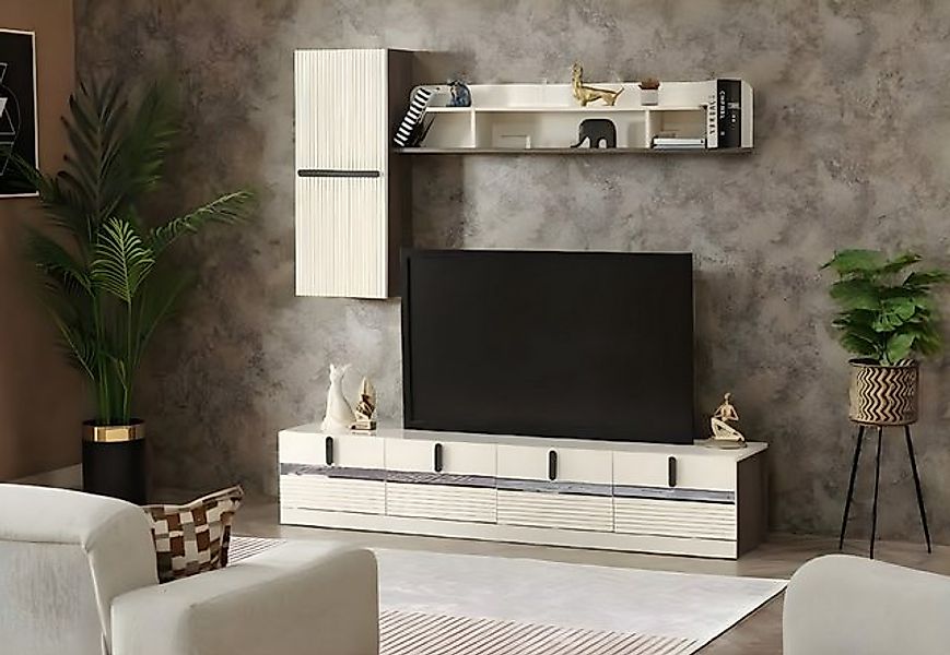 JVmoebel TV-Schrank Wohnzimmer Set 3tlg Wohnwand TV Ständer Holzmöbel Wands günstig online kaufen