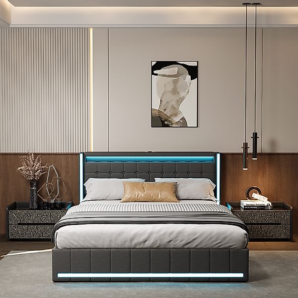 Furnishings Home Polsterbett LED Doppelbett Stauraumbett günstig online kaufen
