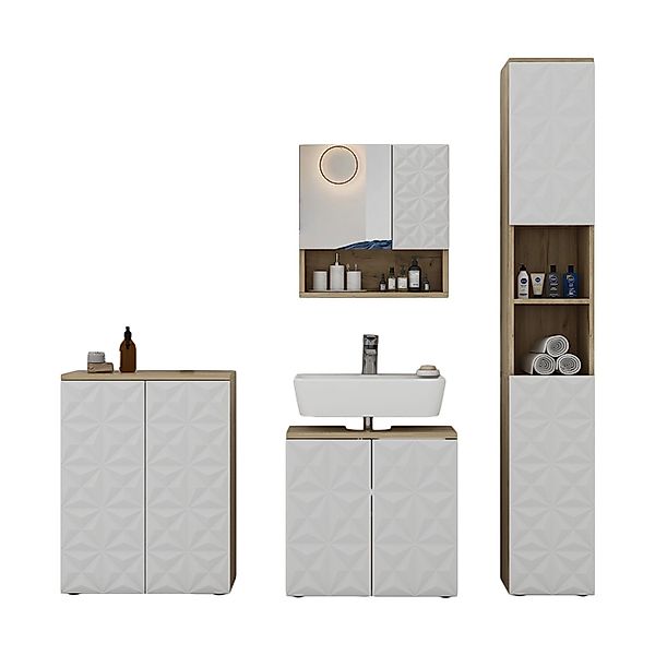 Vicco Badmöbel-Set Edge Weiß/Eiche 4 Teile günstig online kaufen