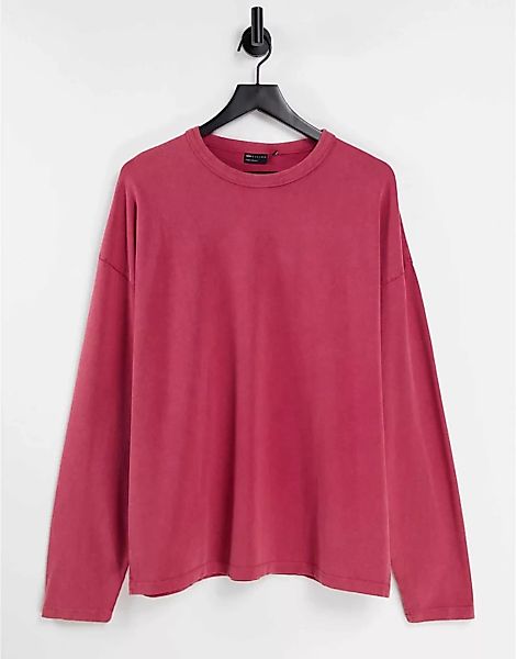 ASOS DESIGN – Langärmliges Oversize-Shirt mit Acid-Waschung in Rot günstig online kaufen