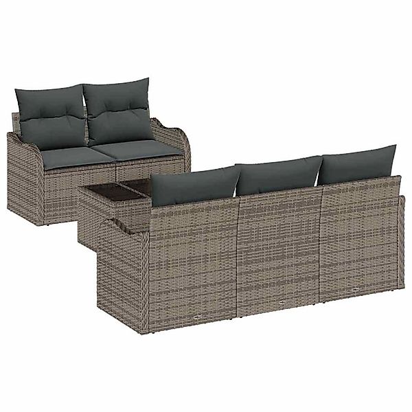 vidaXL Garten-Sofa-Set 6-Tlg Grau Poly Rattan 3345579 günstig online kaufen
