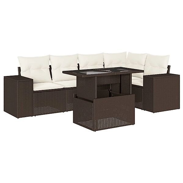 vidaXL 6-Tlg Garten-Sofagarnitur mit Kissen Braun Poly Rattan 3269153 günstig online kaufen
