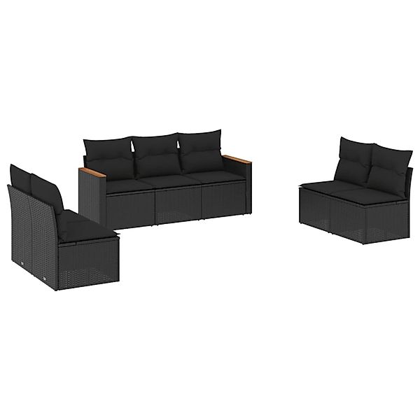vidaXL 7-Tlg Garten-Sofagarnitur mit Kissen Schwarz Poly Rattan 3225873 günstig online kaufen