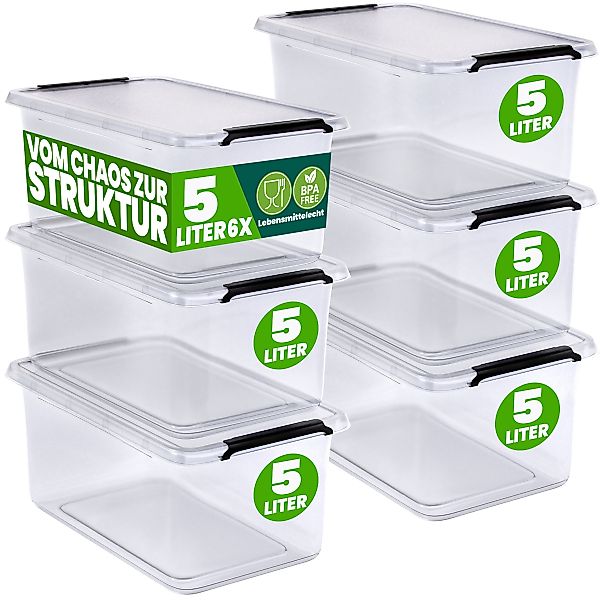 Aufbewahrungsbox Transparent 6er-Set 30x20x12cm 5L stapelbar günstig online kaufen