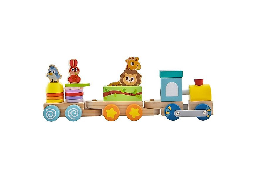 KOMFOTTEU Spielzeugeisenbahn-Set, mit Lokomotive, Tieren & stapelbaren Holz günstig online kaufen