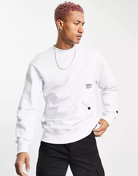Caterpillar – Sweatshirt mit Logo und Pattentasche in Weiß günstig online kaufen
