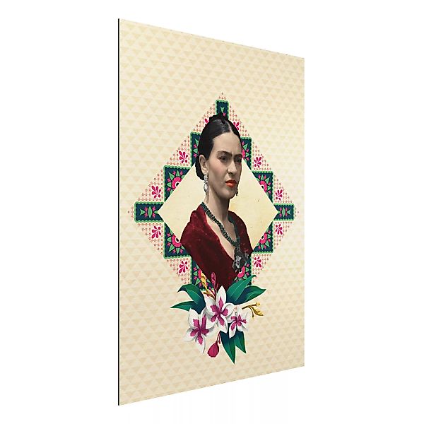 Alu-Dibond Bild Kunstdruck - Hochformat 3:4 Frida Kahlo - Blumen und Geomet günstig online kaufen