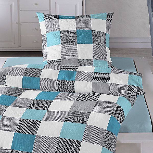 TRAUMSCHLAF Bettwäsche Karo aqua, Seersucker, 2 günstig online kaufen