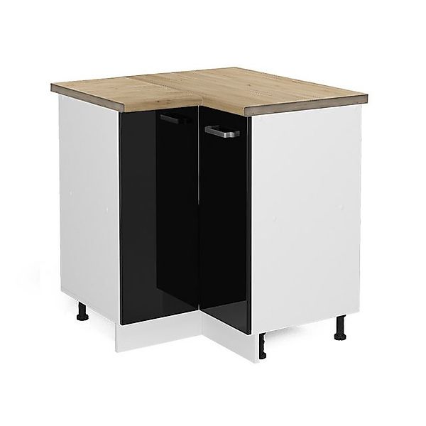 Vicco Eckunterschrank R-Line Schwarz Hochglanz/Weiß 76 cm AP Anthrazit günstig online kaufen