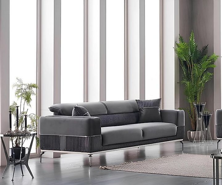 Xlmoebel Sofa Luxuriöses Drei-Sitzer-Sofa in Grau mit Samtbezug - Graue Pol günstig online kaufen