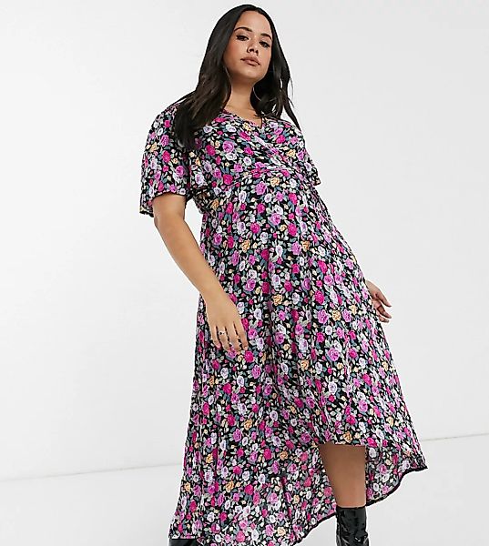 Missguided Plus – Wickelkleid mit Blumenmuster-Mehrfarbig günstig online kaufen