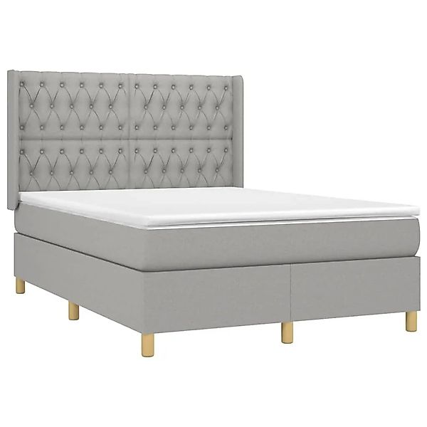 vidaXL Boxspringbett mit Matratze & LED Hellgrau 140x190 cm Stoff 3139109 günstig online kaufen