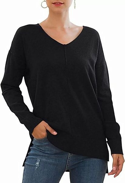 KIKI Strickpullover Pullover für Damen mit V-Ausschnitt Leichtgewicht Langä günstig online kaufen