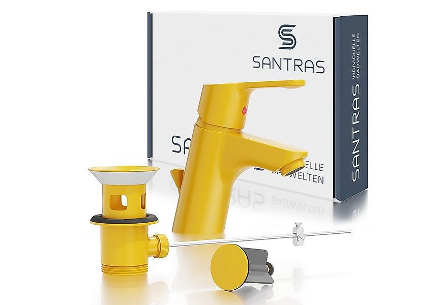 Santras Waschtischarmatur mit Zugstange und Ablaufgarnitur in Gelb (RAL 100 günstig online kaufen