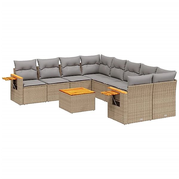 vidaXL 9-Tlg Garten-Sofagarnitur mit Kissen Beige Poly Rattan 3226668 günstig online kaufen
