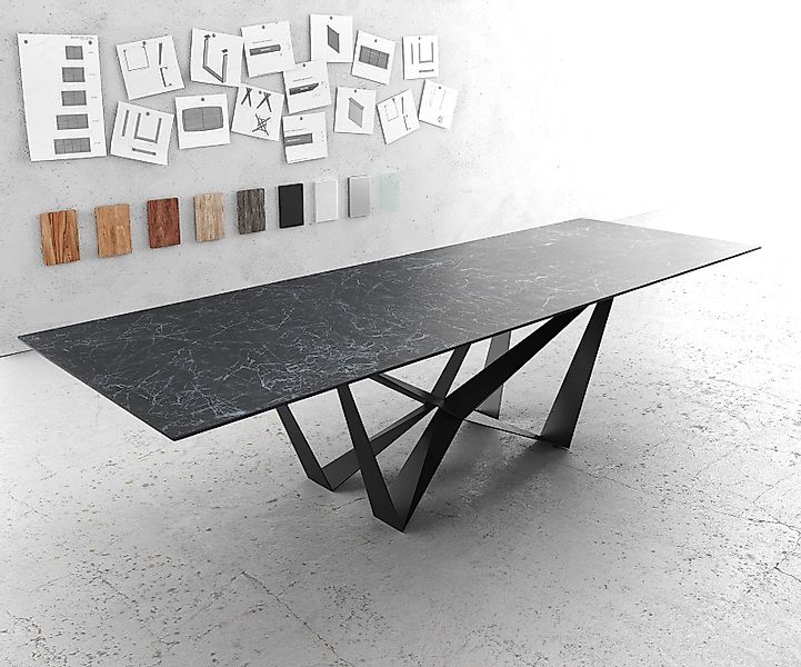 Esstisch Edge 300x100cm Keramik Laminam®Nero Greco Anthrazit Spider Flachst günstig online kaufen