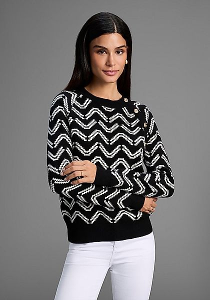 Laura Scott Rundhalspullover kuscheliger Strick mit Jaquardmuster und Knöpf günstig online kaufen