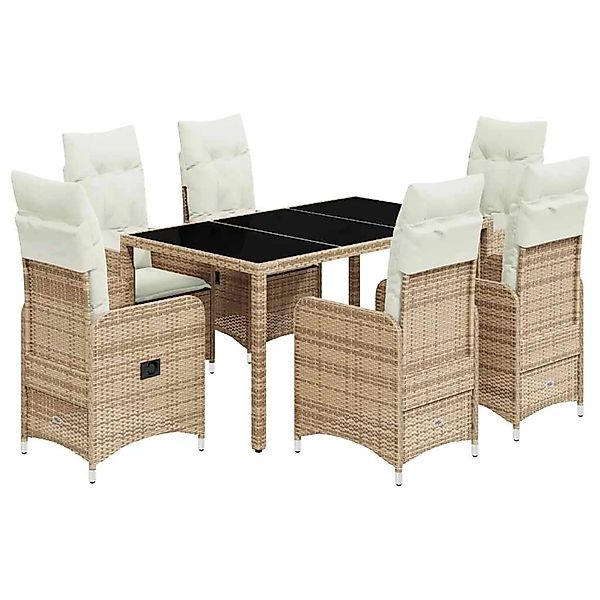vidaXL 7-Tlg Garten-Bistro-Set mit Kissen Beige Poly Rattan 3277099 günstig online kaufen