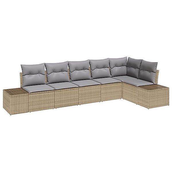 vidaXL Loungesofa 6-tlg. Garten-Sofagarnitur mit Kissen Beige Poly Rattan, günstig online kaufen