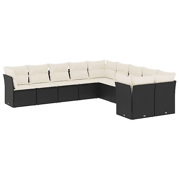 vidaXL 10-Tlg Garten-Sofagarnitur mit Kissen Schwarz Poly Rattan 3250075 günstig online kaufen
