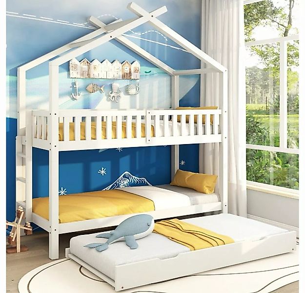 Fangqi Hausbett Kinderbett Jugendbett 90x200cm, drei Betten, Ausziehbar, Pl günstig online kaufen