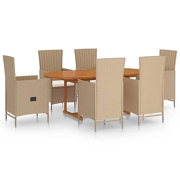 7-tlg. Garten-essgruppe Poly Rattan Beige günstig online kaufen