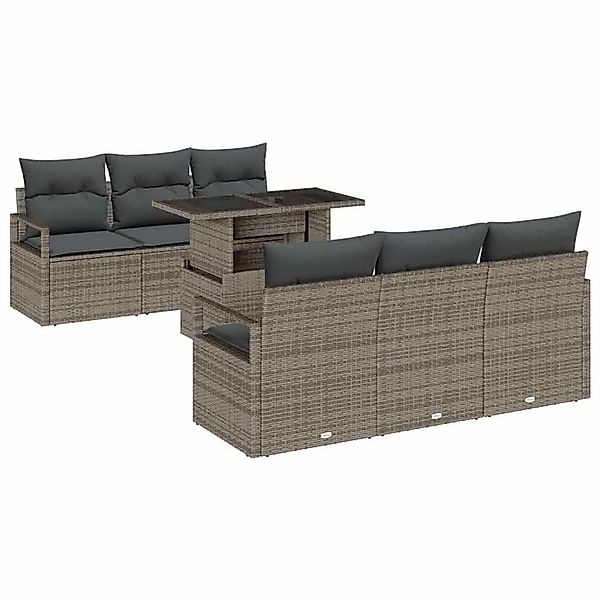 vidaXL Gartensofa-set mit Speicher mit Kissen 7-Tlg Grau Poly-Rattan 334874 günstig online kaufen