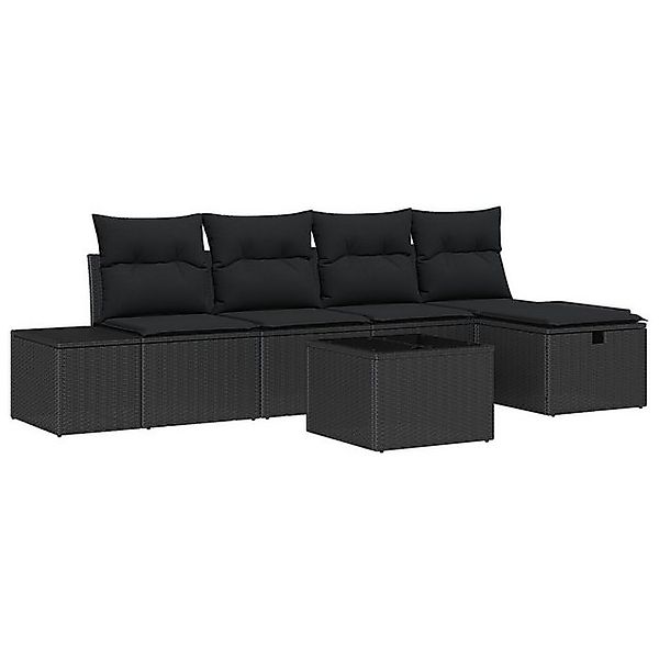 vidaXL Loungesofa 6-teiliges Garten Sofa Set mit Kissen Schwarz Poly Rattan günstig online kaufen
